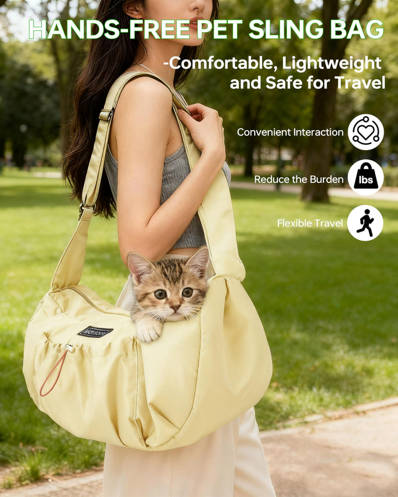 Puppy Carrier Sling - Widened and Thickened Shoulder Strap with Pocket, Adjustable Hands-Free Small Dog Carrier Sling for Outside and Daily Walks, for Small Dog and Cat 12 lbs, (Buff). Light yellow - PawsPlanet Australia