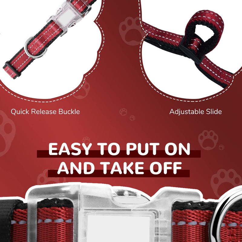 Reflective Dog Collar and Leash Set for Large Dogs, 4 FT/5 FT Dog Leash, Handle with an O-ring, Adjustable Mesh Padded Large Dog Collar with Quick Release Buckle-Red Large Set Red Set - PawsPlanet Australia