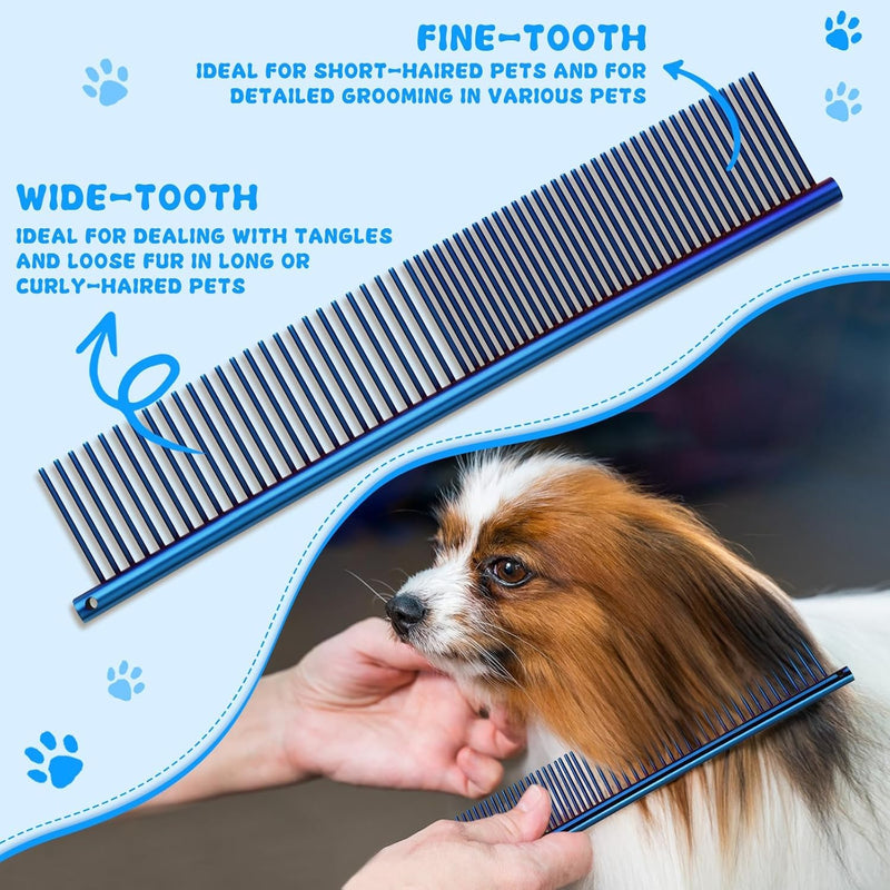 Professional Dog Grooming Scissors, with Safety Round Tips Stainless Steel Professional Dog Grooming Shears Set Straight, Thinning, Chunker, Curved Shears for Long Haired Pet(Blue) Blue