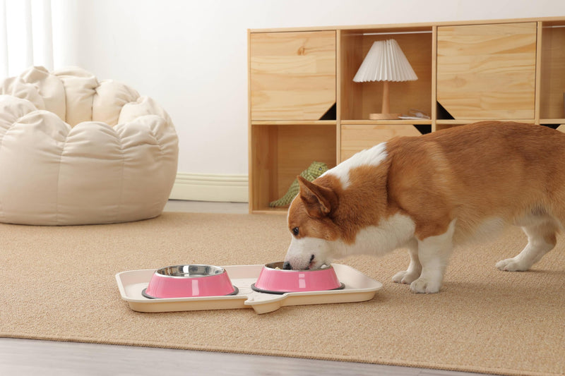 Stainless Steel Dog Bowls, Food and Water Non Slip Anti Skid Stackable Pet Puppy Dishes for Small, Medium and Large Dogs (2 Pack) ¾ Cup/7 oz ea. Pink