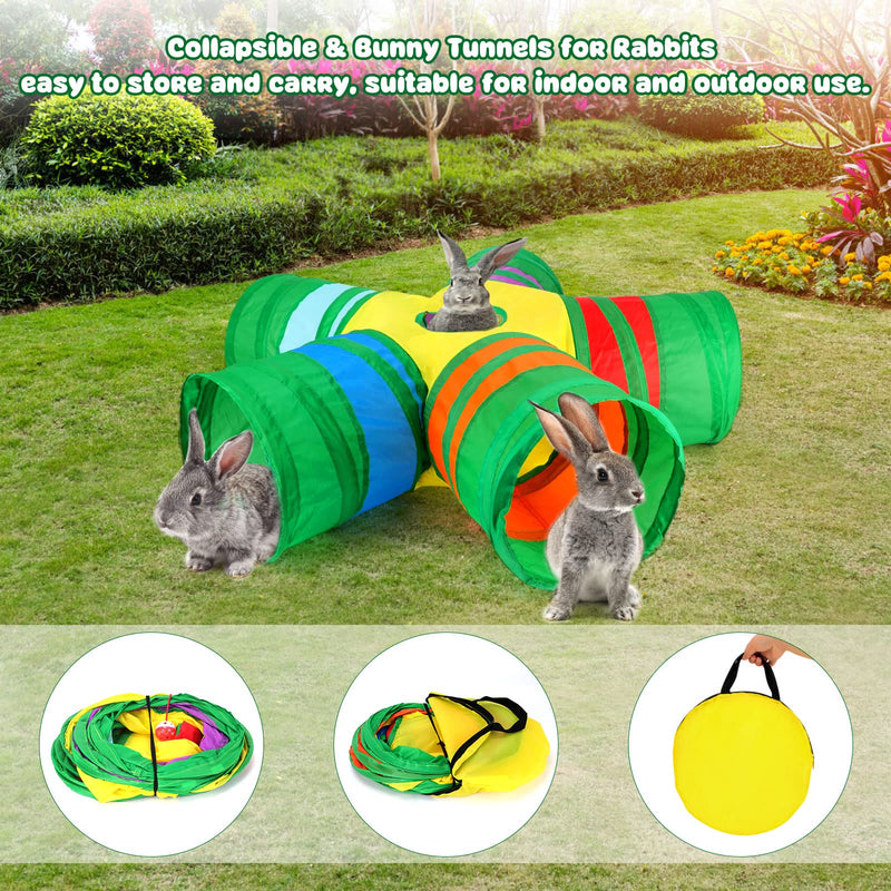 BWOGUE Rabbit Tunnels for Indoor Bunnies, Bunny Tunnels 5 Way Collapsible Small Animal Tunnels and Tubes with Play Ball Bunny Toys for Rabbits Guinea Pigs Kitten Puppy