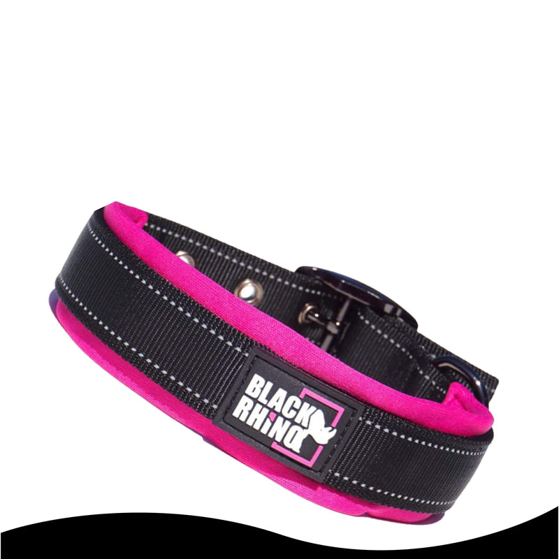 Black Rhino - The Comfort Collar Ultra Soft Neoprene Padded Dog Collar for All Breeds - Heavy Duty Adjustable Reflective Weatherproof (Large, Pink/Black) Large - PawsPlanet Australia