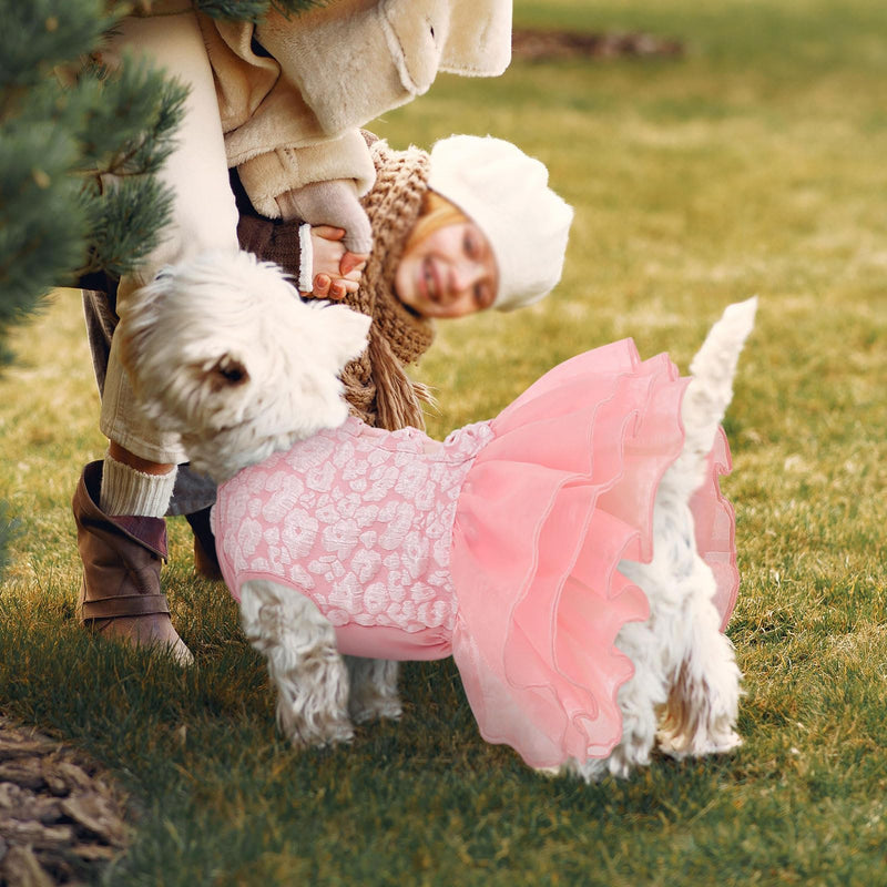 ASENKU Dog Dress, Dog Wedding Dress, Pet Lace Princess Dress with Bows for Wedding Birthday Party, Puppy Formal Apparel with Pearl Necklace for Large Dogs (Pink, X-Large) Pink