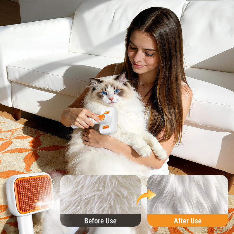 3-in-1 Pet Grooming Brush with Cool Mist & Self-Cleaning - Rechargeable Deshedding Tool for Dogs Cats, Extra Wide Comb, Water Window, Safe for All Coats