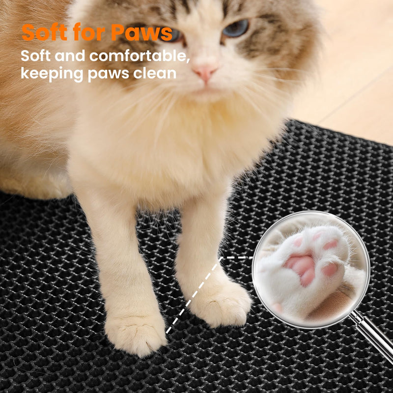 Jumbo Cat Litter Mat, 46x26 Inches Double Layer Honeycomb Litter Trapping Mat, Non Slip Waterproof Urine Proof Extra Large Cat Litter Box Mat, Kitten Supplies and Essentials, XXL, Black - PawsPlanet Australia