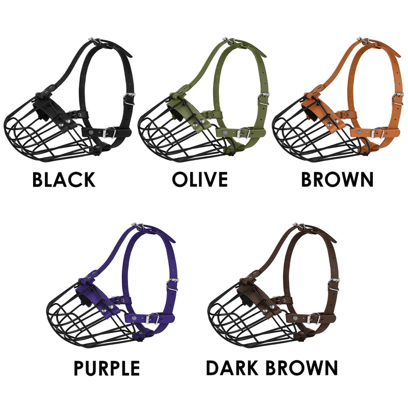 Pitbull Dog Muzzle Breathable Metal Basket for Large Dogs Amstaff Staffordshire Terrier Secure Wire Mask Adjustable Durable Leather Straps Biting Chewing Barking (Purple) Purple - PawsPlanet Australia