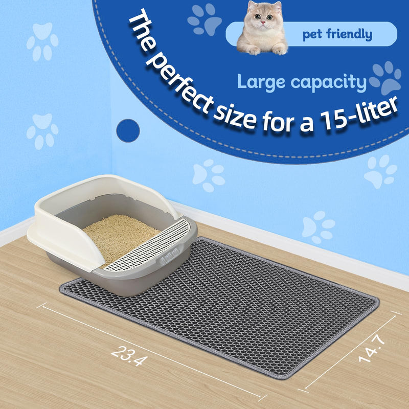EVA Honeycomb Cat Litter Mat - Cat Litter Scatter Control Mat, 2-Layer Waterproof and Urine-Proof | Non-Slip | Easy Clean | for Single-Cat Households, 23.4"x14.7" Gray 23.4 X 14.7 Inches Grey - PawsPlanet Australia