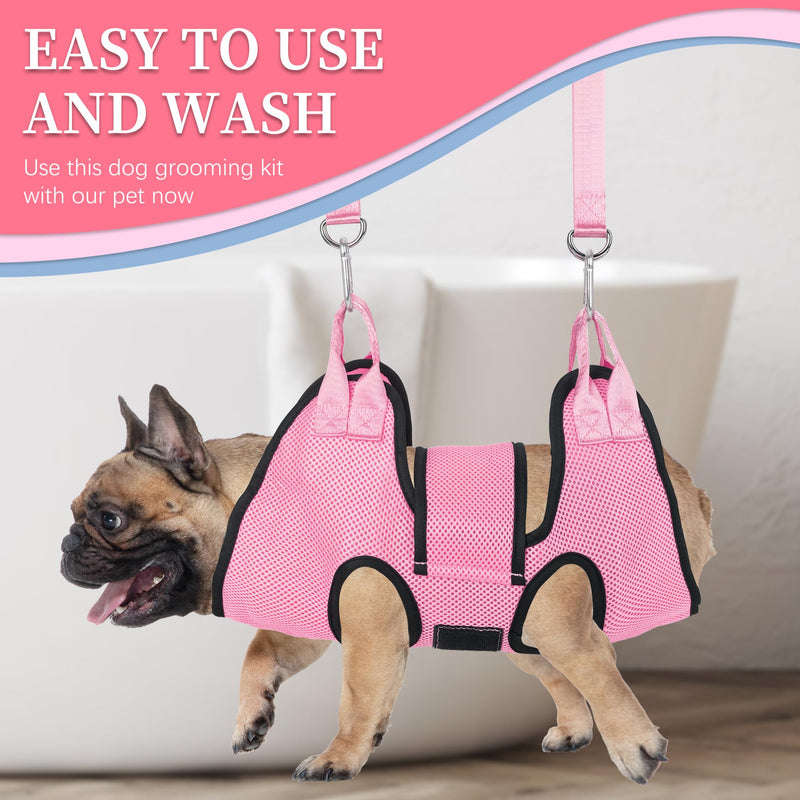 PatiencET Dog Grooming Hammock, Pet Grooming Hammock for Cats & Dogs with Security Strap, Dog Sling for Nail Trimming with Nail Clippers/Trimmer, Nail File, Pet Comb(Pink S) Pink - PawsPlanet Australia