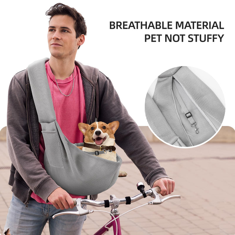 Dog Carrier Sling - Ultra Breathable Reversible Puppy Carrier Purse with Storage Pocket, Travel Safety Harness, Hand-Free Dog Sling Carrier for Carry Small Dogs and Cats, Dog and Cat Harness(Gray) Gray - PawsPlanet Australia