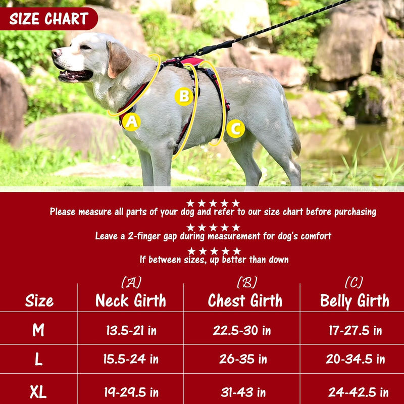 Mihachi Escape Proof Dog Harness - No Pull Dog Harness with Handle, Soft Padded Reflective and Adjustable Full Body Pet Harness Vest for Medium Large Dogs Walking Hiking Training, Red Large - PawsPlanet Australia