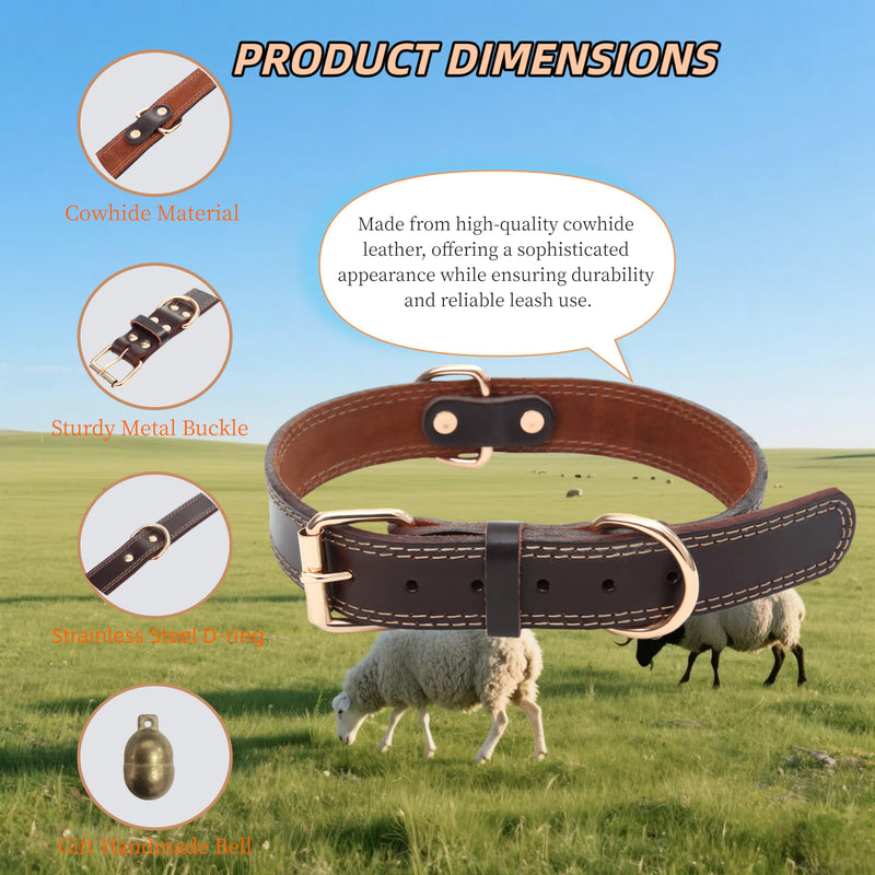 Genuine Leather Goat Collar with Bell – Exquisite Hollow Bell, Adjustable & Durable for Pet Goats and Sheep,Alpacas,Deer (Brown, S-18 (Neck Fits 11"-15")) Brown S-18" (Neck Fits 11"-15") - PawsPlanet Australia