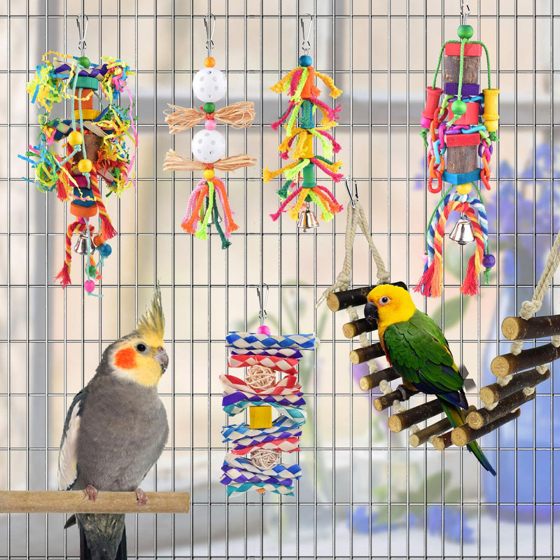 KATUMO Bird Toys, Parakeet Swing Parrot Ladder Cockatiel Perch Conure Hanging Bell Toys for Parakeet Conure Cockatiel Mynah Love Bird Small Birds Burlywood ladder set (7 IN 1) - PawsPlanet Australia