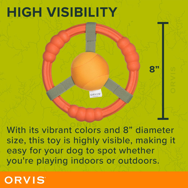 Orvis Dog Whitewater Toss Ring Floating Fetch Toy and Chew; High Visibility Wheel Shaped Frisbee Dog Toy - Floats in Water, Quick Dry, Easy to Clean, Squeaky Toy for Large Dogs, Aggressive Chewers 8 Inch - PawsPlanet Australia