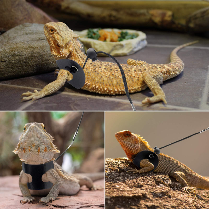 BWOGUE Bearded Dragon Harness and Leash Adjustable Leather Lizard Reptiles Harness Leash for Amphibians and Other Small Pet Animals (S,M,L,3 Pack) Harness with leash