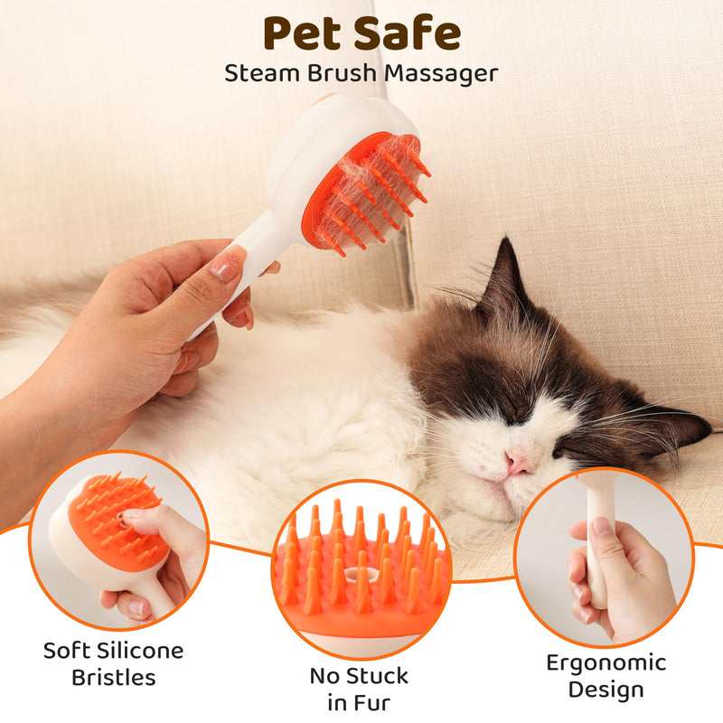 Steam Cat Brush, 6-in-1 Dog Brush Spritz Defur Comb with Pet Waterless Shampoo, Steamy Skin Friendly Deshedding Grooming Tool, Suitable for Shedding & Haired Pets, Pet Supplies Accessories, Yellow - PawsPlanet Australia