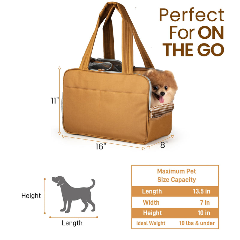 Dog Purse Carrier for Small Dogs – Cotton Padded Interior, Multiple Pockets, Breathable Mesh & Comfortable Strap – Durable Polyester Travel Bag, Lightweight Cat Carrier - Versatile Small Pet Bag brown - PawsPlanet Australia