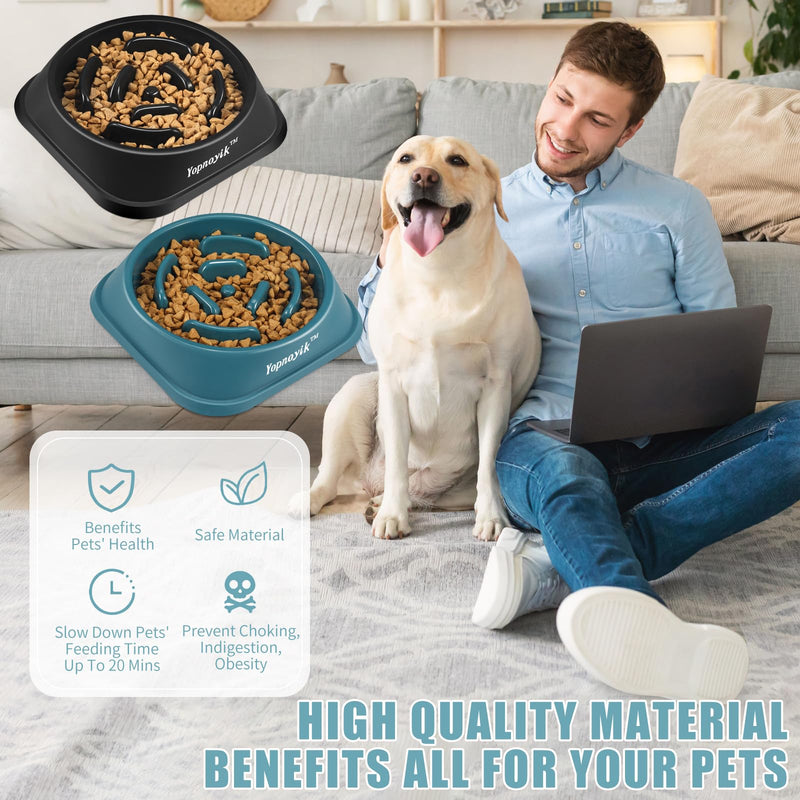 Slow Feeder Dog Bowls 2PCS, Anti-Slip Maze Puzzle Dog Feeding Bowls, Anti-Chocking and Interactive Dog Food Bowls, Bloat Stop Dog Bowls for Small and Medium Dogs and Cats (Black and Navy Blue) Black and Navy Blue - PawsPlanet Australia