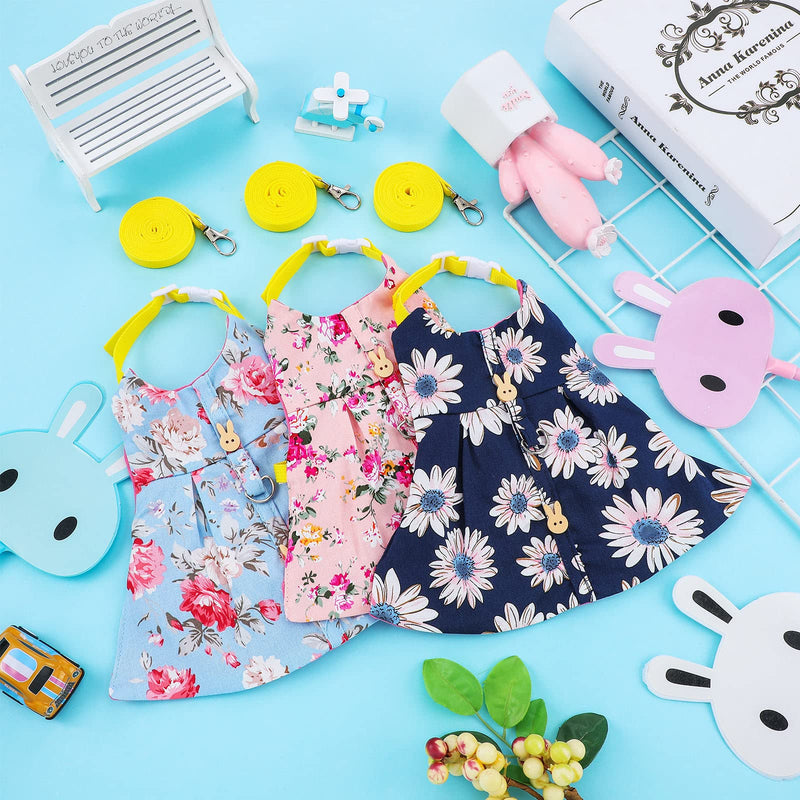 3 Piece Cute Rabbit Leash and Harness Set, Bunny Rabbit Dress Clothes Walking Harness Vest Escape Proof Pet Supply for Rabbit Hedgehog Ferret Guinea Pig (Pink Flower, Blue Flower, Daisy) Pink Flower, Blue Flower, Daisy - PawsPlanet Australia
