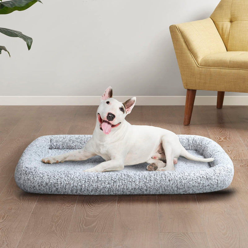 Friends Forever Bolster Dog Crate Mat 36 Inch, Washable Dog Crate Bed, Sherpa Fleece, Nova Grey Crate Mat w/ Bolster 35.5"L x 23"W x 3"H - PawsPlanet Australia