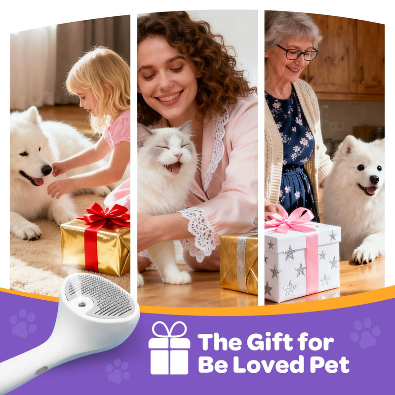 Pet Spray Grooming Brush Cat Brushes Cat Hair Removal Products Cat Shedding Tools Self Cleaning Ergonomic Grip for Short Long Haired Pets Help with matted Fur Rechargable Comb Mist White - PawsPlanet Australia