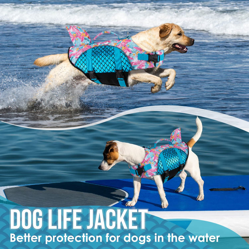 SlowTon Dog Life Jacket, Shark-Shaped Dog Life Vest with High Buoyancy and Tear-Resistant Rescue Handle, Suitable for Small, Medium and Large Dogs for Swimming, Boating, Pool(Blue XS) X-Small Blue