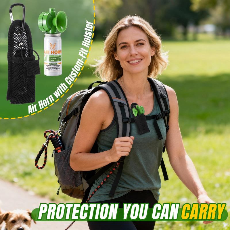 Air Horn with Holster, 1.4 oz 120 dB Loud Pet Trainer to Stop Dog Attacking Barking Fighting Jumping, Coyotes Air Horn for Safety, Protect Yourself & Pet While Walking, Green(2 Pack) 2
