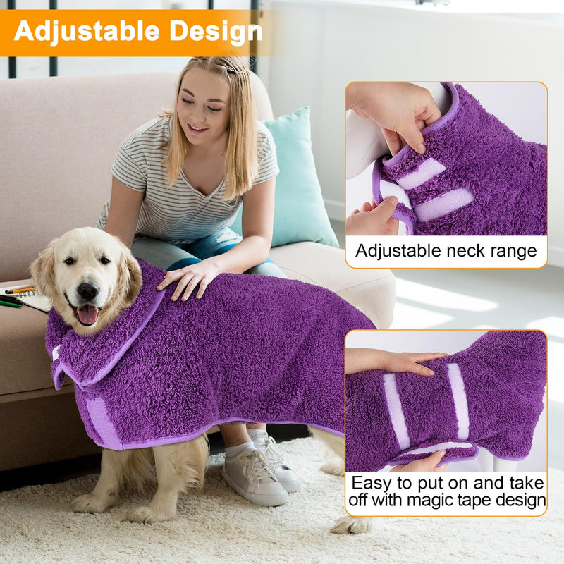 Dog Bathrobe Super Absorbent Dog Towels for Drying Dogs Large Quick Drying Dog Robes for After Bath Soft Dog Drying Towel Adjustable Dog Drying Coat to Keep Dog Warm(S-XXL) X-Large Purple - PawsPlanet Australia