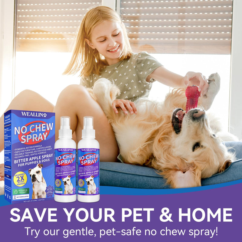 2 Pack No Chew Spray for Dogs, Bitter Apple Spray for Dogs Natural Training Aid for Dogs & Puppies, Stop from Chewing and Biting on Furniture, Shoes, Plants, Indoor & Outdoor Use, No Alcohol & Stain - PawsPlanet Australia