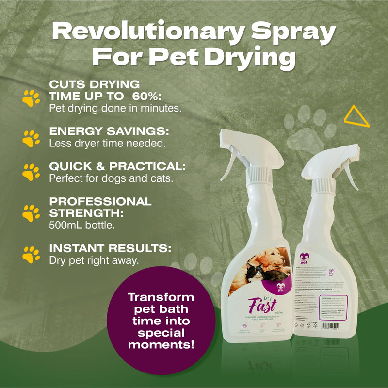 Dry Fast Pet Hair Spray by Promote Pet – 60% Faster Drying Time - for Dogs, Cats & Horses All Fur Types - Non-Greasy, Silicone-Free – Professional Groomers & Home Use – Made in the UK - 500mL