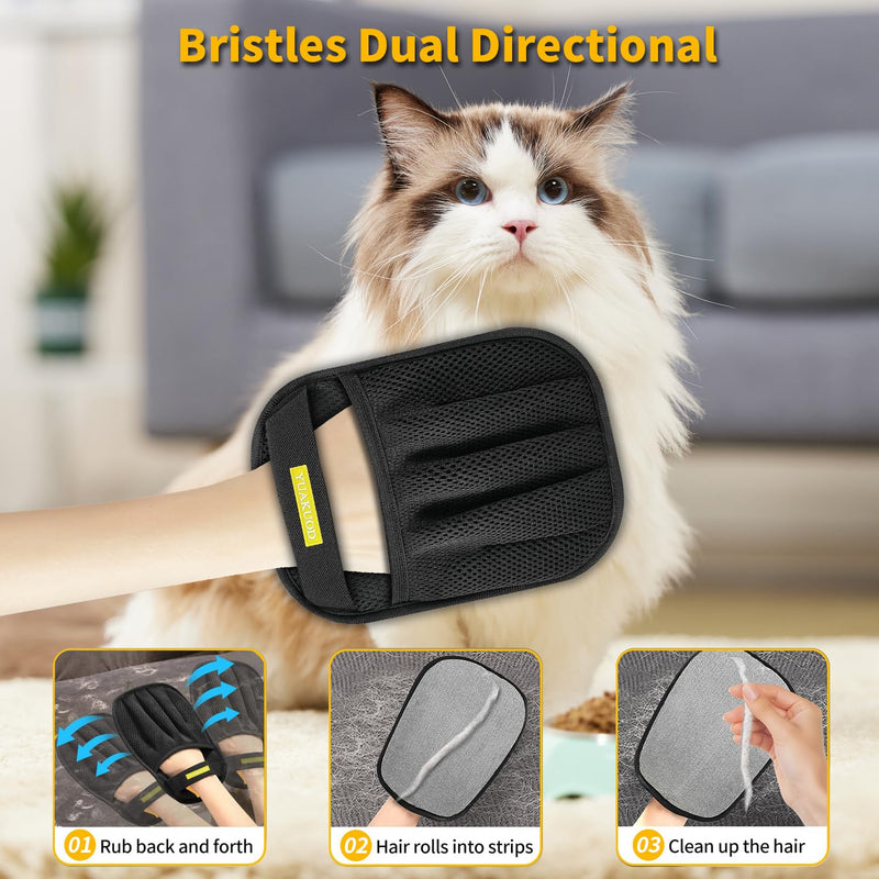 Pet Hair Removal Glove for Cats & Dogs, Upgraded Five-Finger Electrostatic Pet Hair Gloves, Reusable Magic Brush Pet Hair Remover Tool for Couch, Carpet, Car Seat(1 PCS) 1PCS-Black - PawsPlanet Australia