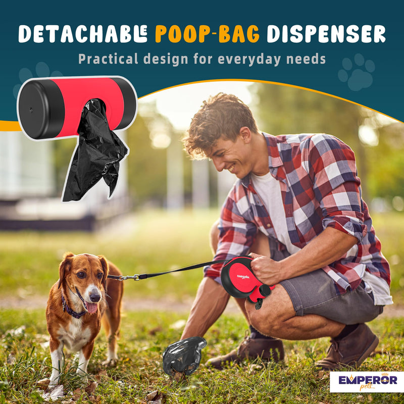 Emperor Pets 26 ft Retractable Dog Leash Red - Heavy Duty Retractable Pet Leash with Anti-Slip Grip for Medium to Large Dogs up to 110 lbs -Aura BR26 - PawsPlanet Australia