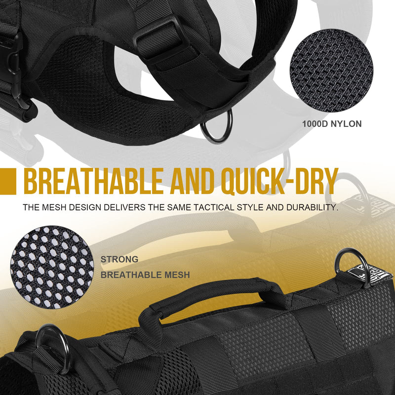 OneTigris AIRE Mesh Tactical Dog Harness No Pull Tactical Dog Harness,Breathable Mesh Design Service Dog Vest with Handle & Molle Pouches, Adjustable Suit for Walking Hiking Training(M, Black) M