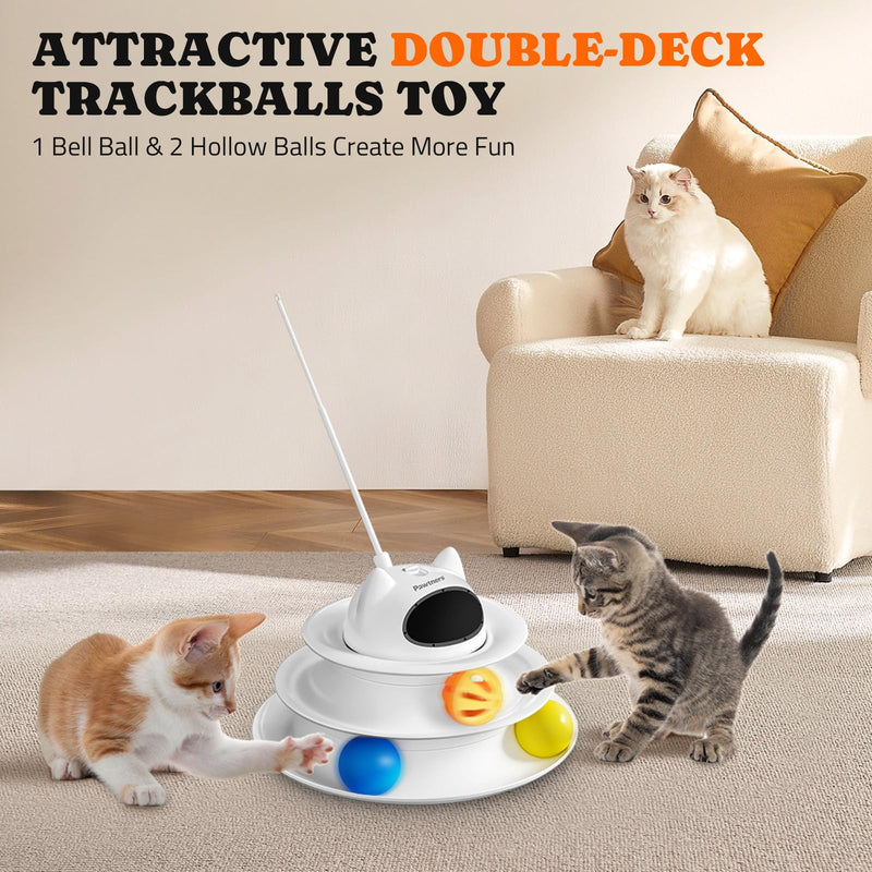 Interactive Cat Toy: 5 in 1 Automatic Cat Toy for Indoor Cats, Rechargeable Hide and Seek Toy with PVC Cover, Battery Operated Kitten Laser Toy, Self Play Fluttering Feather Wand with Track Ball - PawsPlanet Australia