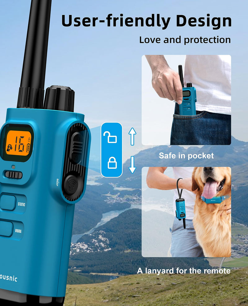 Bousnic Dog Shock Collar with Remote - [New Edition] 4000FT Dog Training Collar for Large Medium Small Dogs (8-120lbs) Waterproof E Collar with Beep, Vibration, Safe Shock Bright Blue