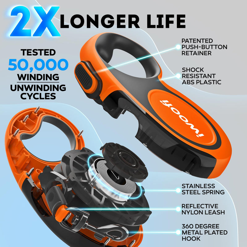 New 2025 Retractable Dog Leash with Anti-Slip Soft Grip - 16,4 ft' Heavy Duty Reflective Nylon Tape Lead for Pets up to 110 lbs - Long Dog Leash with Anti-Twist Protection (Black/Orange) 51-110 LBS Black/Orange - PawsPlanet Australia