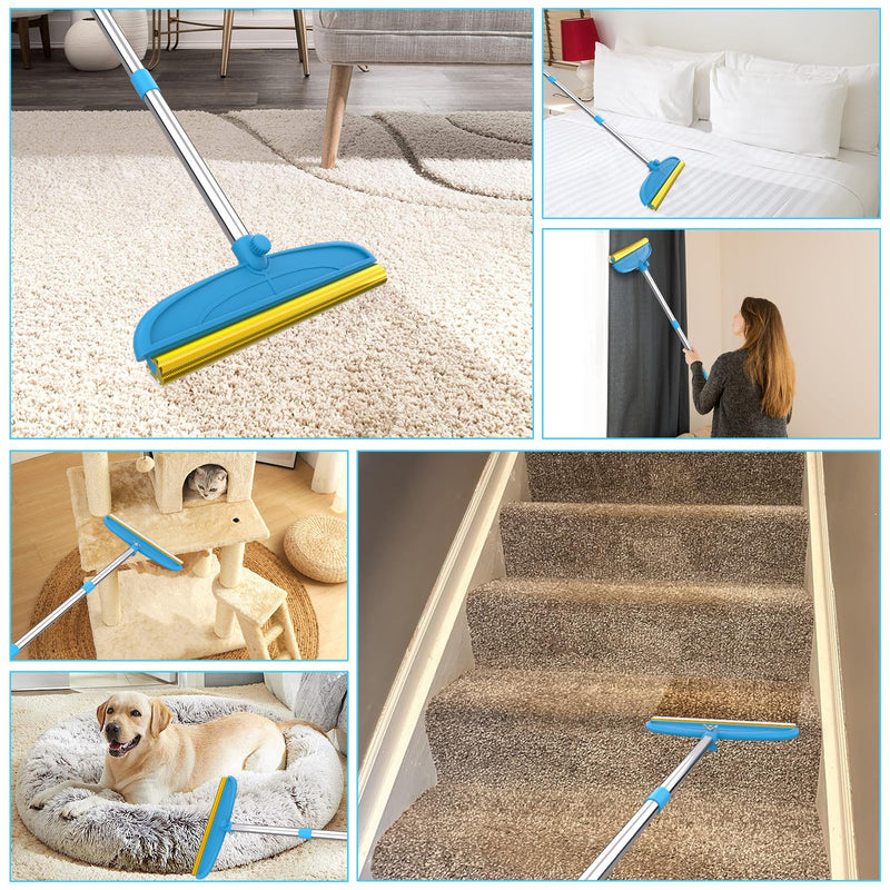 Carpet Rake for Dog Hair Remover: 2 in 1 Reusable Pet Hair Remover – 60‘’ Adjustable Long Handle Carpet Removal Tool for Dog Cat Human Hair – Carpet Scrape Cleaning for Rug Couch Bed - PawsPlanet Australia