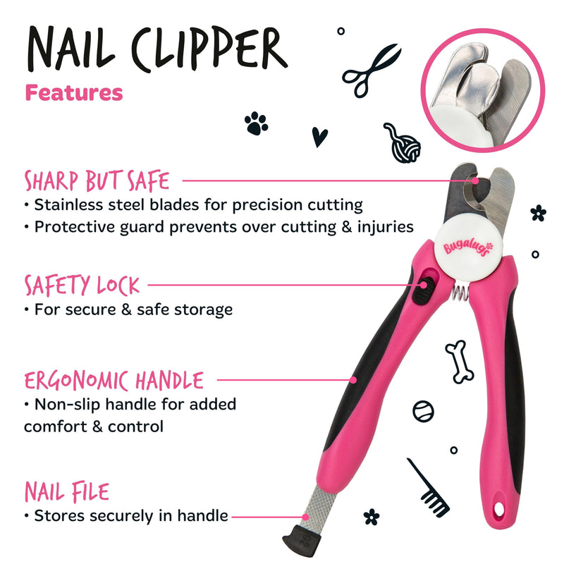 BUGALUGS Dog nails clippers & Cat Nail Clippers - Nail Trimmer with Safety Guard & Dog Nail File. Suitable for Pets, Dogs, Puppy, Cats, Kitten Nails & Claws. Pet Grooming Supplies (Small to Medium) Small to Medium
