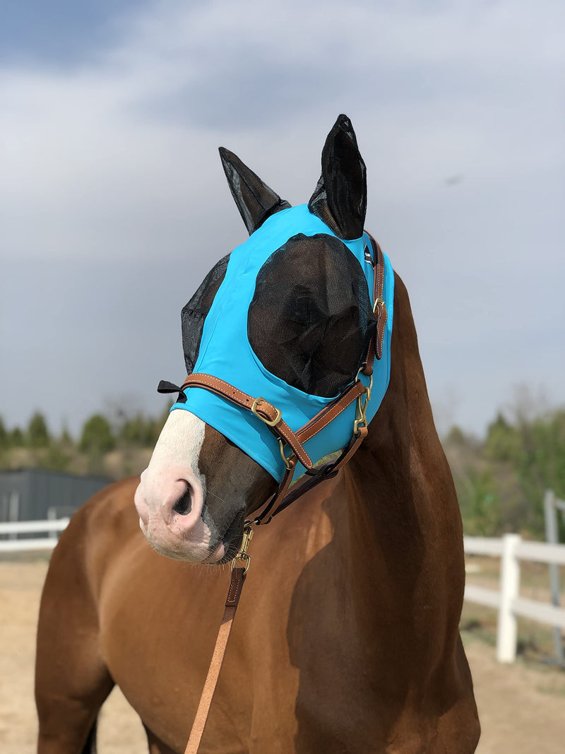 Horse Fly Mask Super Comfort Horse Fly Mask Elasticity Fly Mask with Ears We Only Make Products that Horses Like… (Pacific Blue, M) Pacific Blue