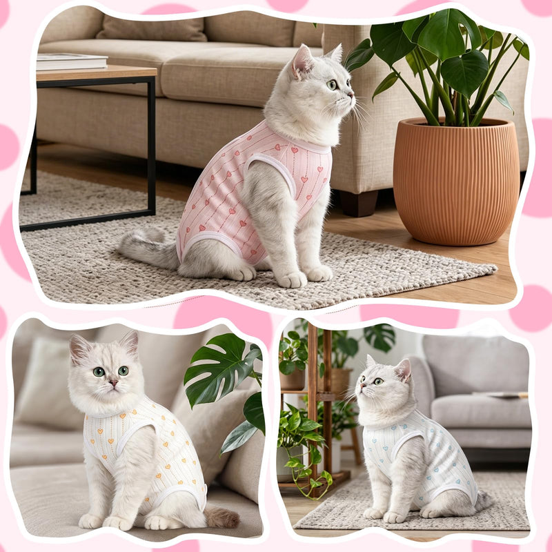Coppthinktu Cat Recovery Suit for Spay Abdominal Wounds, Breathable Cat Onesie for Female Cats After Surgery, Kitten Surgical Recovery Body Suit Cone Alternative Anti Licking Pink Small