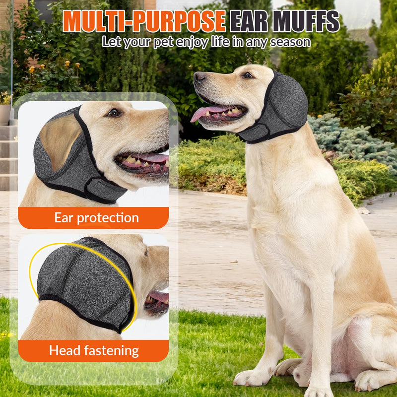 Eyein Dog Ear Protectors - 2 Packs Dog Ear Defenders and Snood Set, Upgrade Calming Ear Muff and Hood Adjustable for Anxiety Relief, Breathable Pet Head Cover Wrap for Noise Cancelling Medium Grey