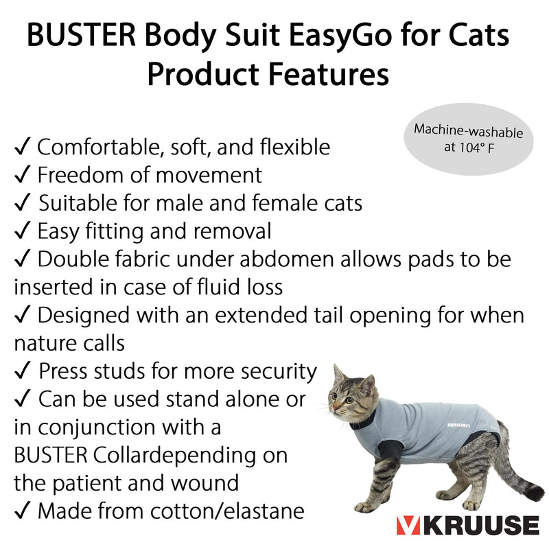 Kruuse Buster EasyGo Recovery Suit for Cats – Black/Grey (Small, 13.5") – Soft, Breathable Post-Surgery Bodysuit for Wound Care, Hot Spots & Incontinence – Comfortable Protection for Cats Small, 17.5 in - PawsPlanet Australia