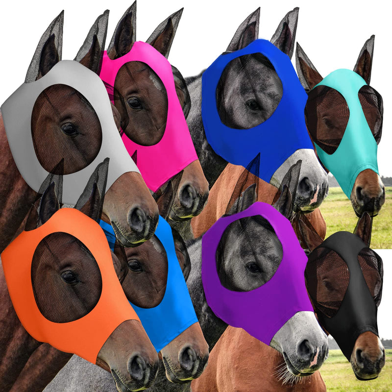 Qualirey 8 Pcs Horse Fly Masks for Horses Comfort Horse Fly Mask with Ears Soft Elasticity Fly Mask Sun Protection for Horses(Large) Large