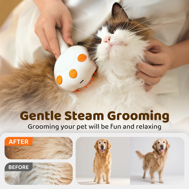 Steam Cat Brush, 6-in-1 Dog Brush Spritz Defur Comb with Pet Waterless Shampoo, Steamy Skin Friendly Deshedding Grooming Tool, Suitable for Shedding & Haired Pets, Pet Supplies Accessories, Yellow - PawsPlanet Australia