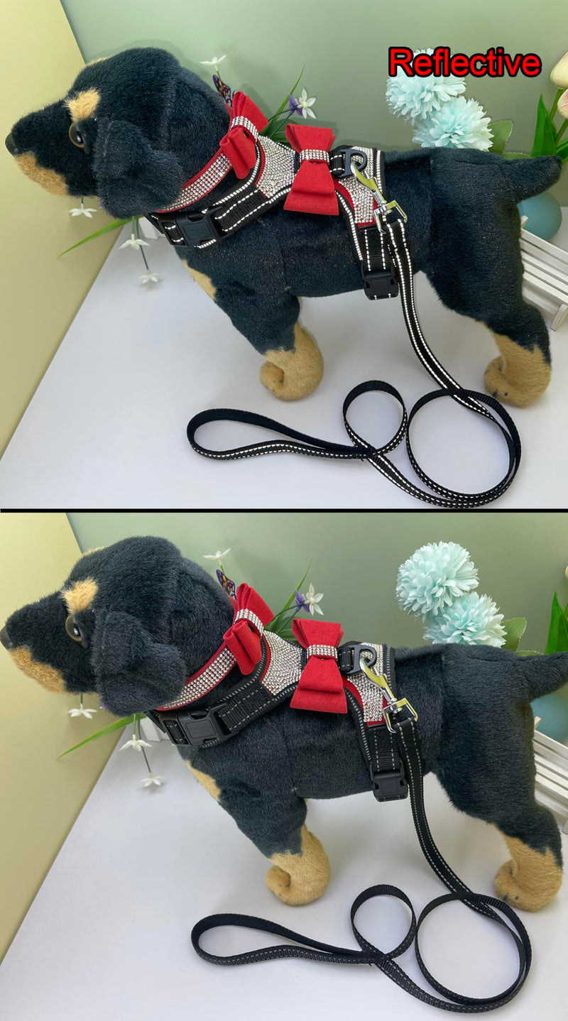 3pcs Bow Ties Bling Cute Dog Harness and Dog Collar with Lead for Dog - Red - S - PawsPlanet Australia