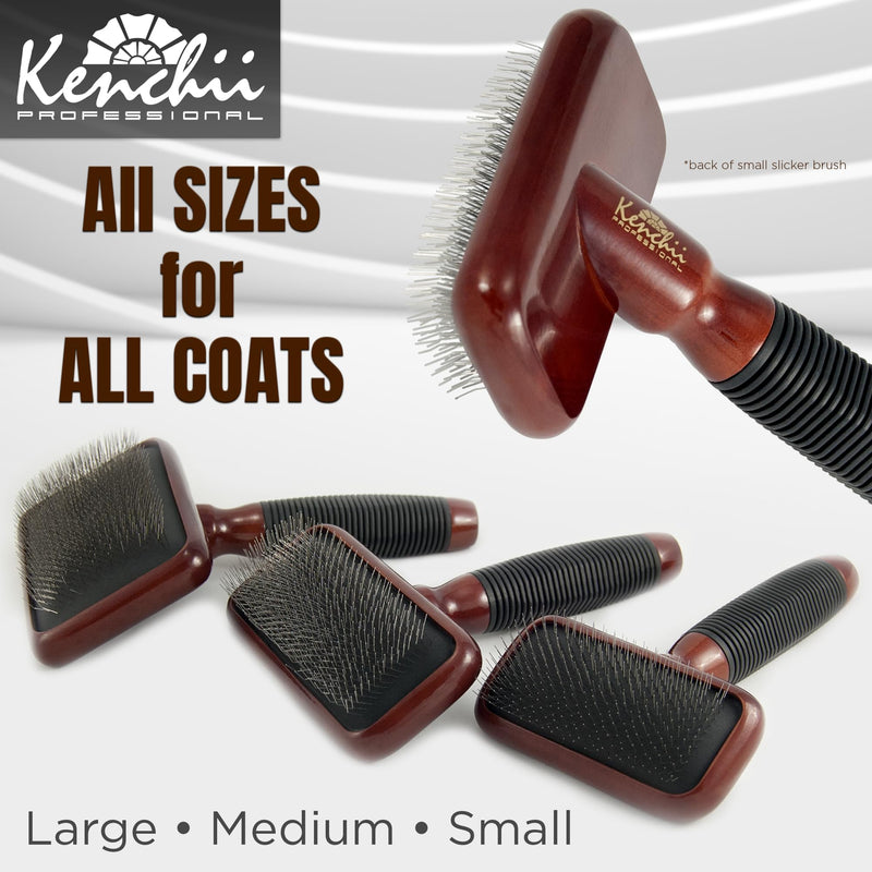 Kenchii Slicker Brush for Dogs, Professional Dog Grooming Brush for Loose Fur, Tangles, Long Short Haired, Stainless Steel Pins, Maplewood Handle, Medium - PawsPlanet Australia