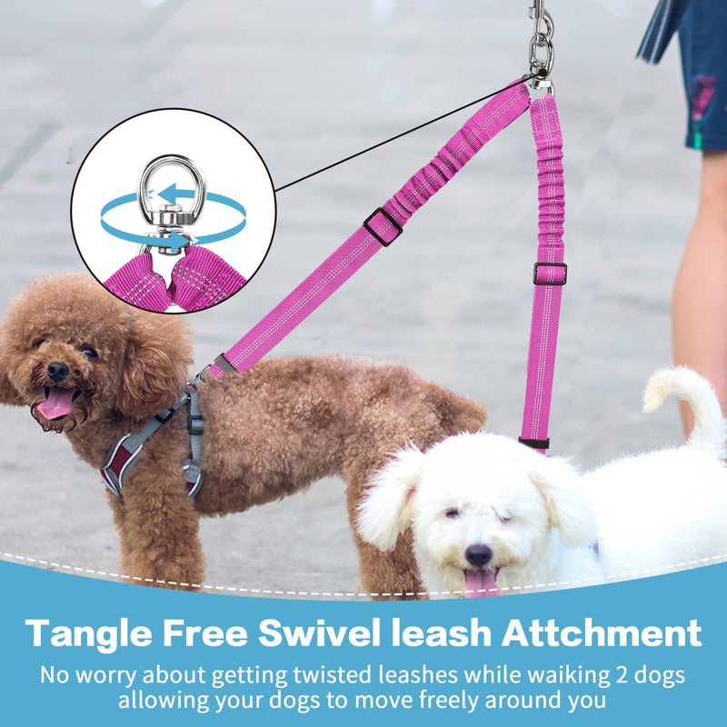YAODHAOD Double Dog Leash,Two Dog Leash Splitter, No Tangle 360° Swivel Rotation Reflective Lead, Adjustable Length Bungee Heavy Duty Walking Training Dual Extension (Rose Red) Rose Red - PawsPlanet Australia