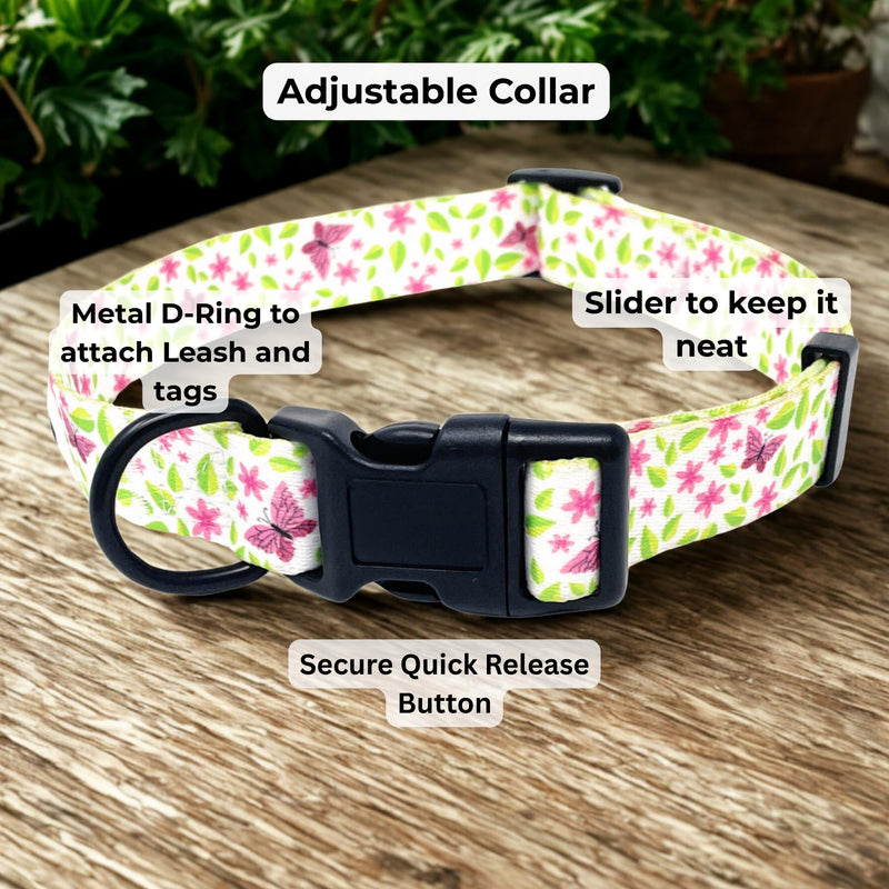BOLDPET® Dog Collar and Leash Set - Durable Polyester Material -Adjustable -Safe Metal Buckle-Cute Summer Dog Leash and Collar Set for Small, Medium and Large Dogs Floral