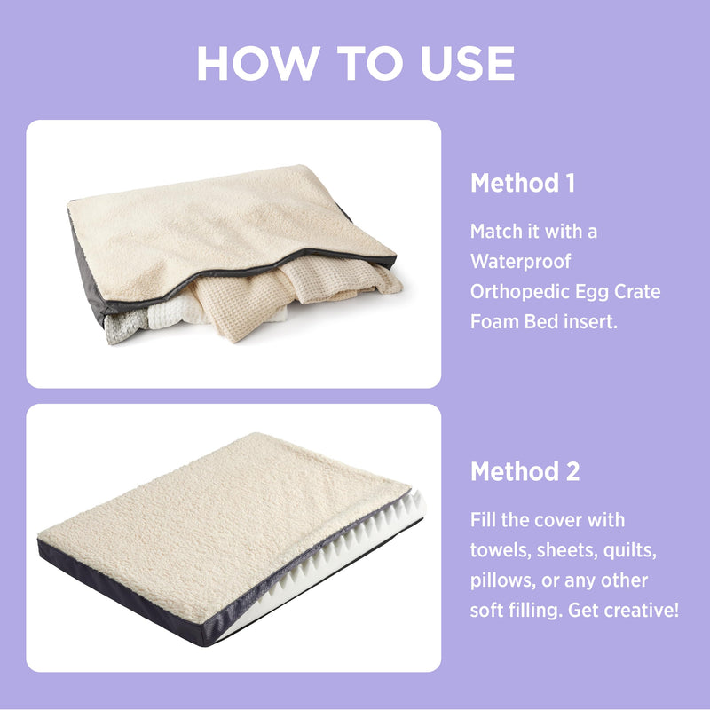 LE SURE Washable Dog Bed Cover Replacement - Large Size Plush Fleece Cover for Orthopedic Egg Crate Foam Pet Mat 36x27x3 Inches, Grey L Grey-Sherpa - PawsPlanet Australia