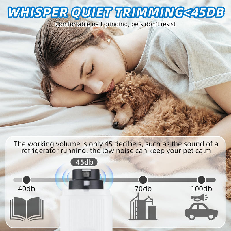 Silent Dog Nail Grinder, Cat Nail Safe Cut Cat Nail Trimmer, Dog Nail Trimmers, 2026 New Two Adjustable Low-Vibration Ultra-Quiet Under 40db ＆ Powerful Enough for All Cats ＆Dogs (White) - PawsPlanet Australia