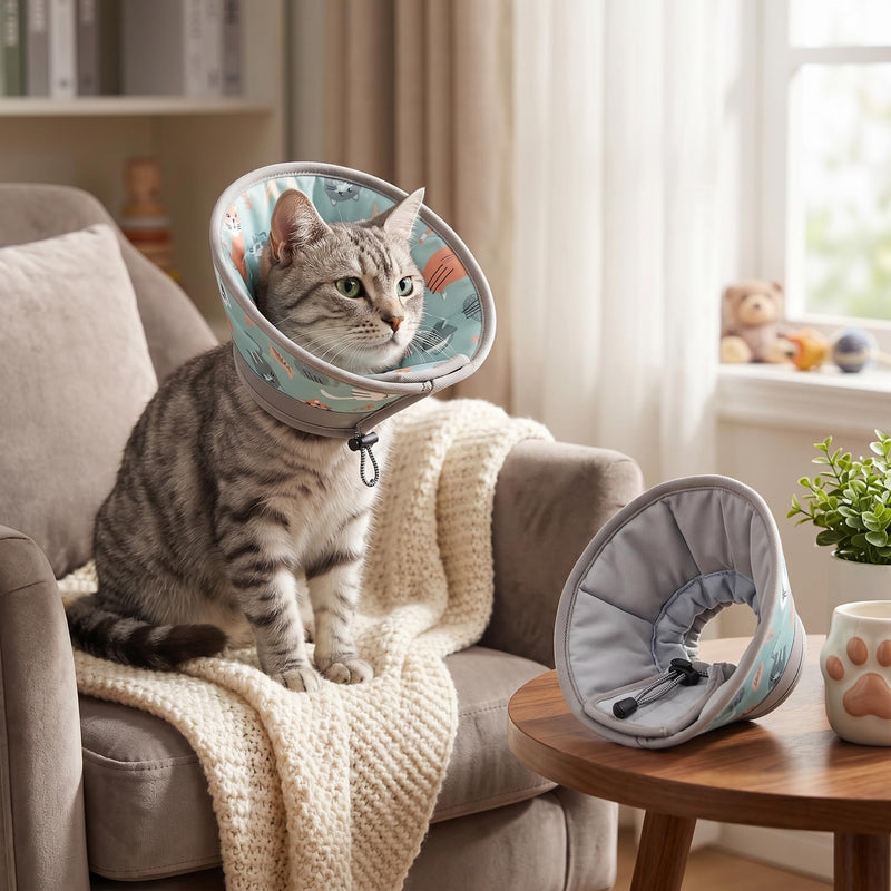 Cat neck brace, adjustable protective collar for cats, soft and comfortable, anti-bite collar, for puppies and small dogs (Green, M)